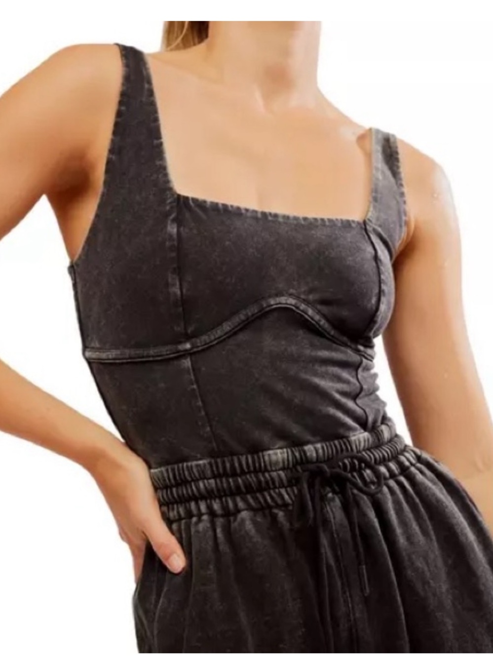 Free People Black Inbound Onesie - Sleeveless Drawstring Jumpsuit - Picture 2 of 5